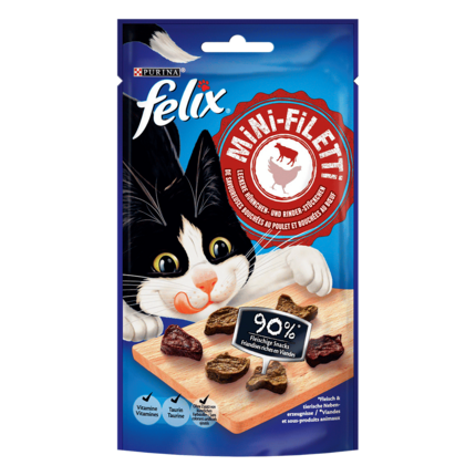 FELIX® Mini-Filetti mit leckeren Hühnchen- und Rinder-Stückchen