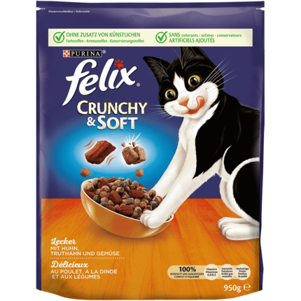 FELIX® Crunchy & Soft mit Huhn, Truthahn und Gemüse