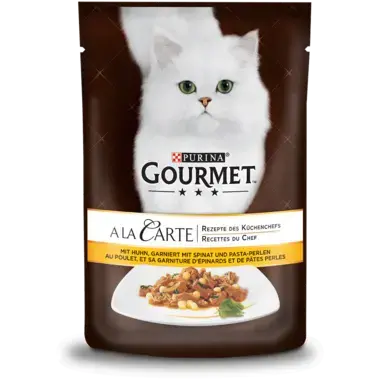 GOURMET™ A la Carte mit Huhn, garniert mit Spinat und Pasta-Perlen Vorderansicht