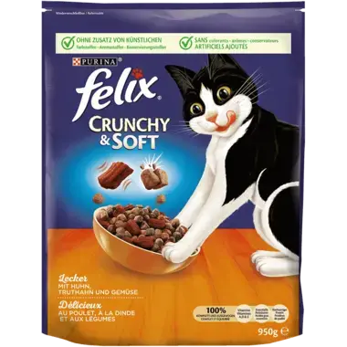 FELIX® Crunchy & Soft mit Huhn, Truthahn und Gemüse Vorderansicht