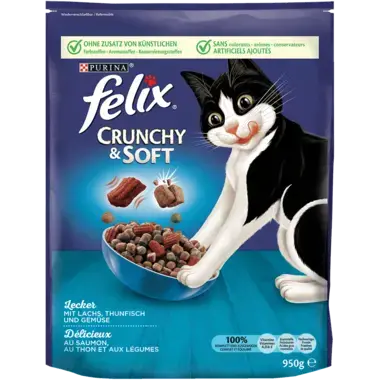 FELIX® Crunchy & Soft mit Lachs, Thunfisch und Gemüse Vorderansicht