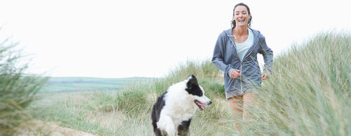  Hund am Strand mit Besitzer